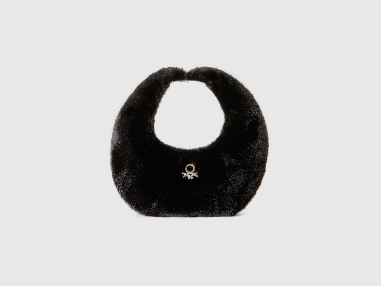 Borsa piccola a mezzaluna in pelliccia sintetica da donna nero | Benetton Outlet