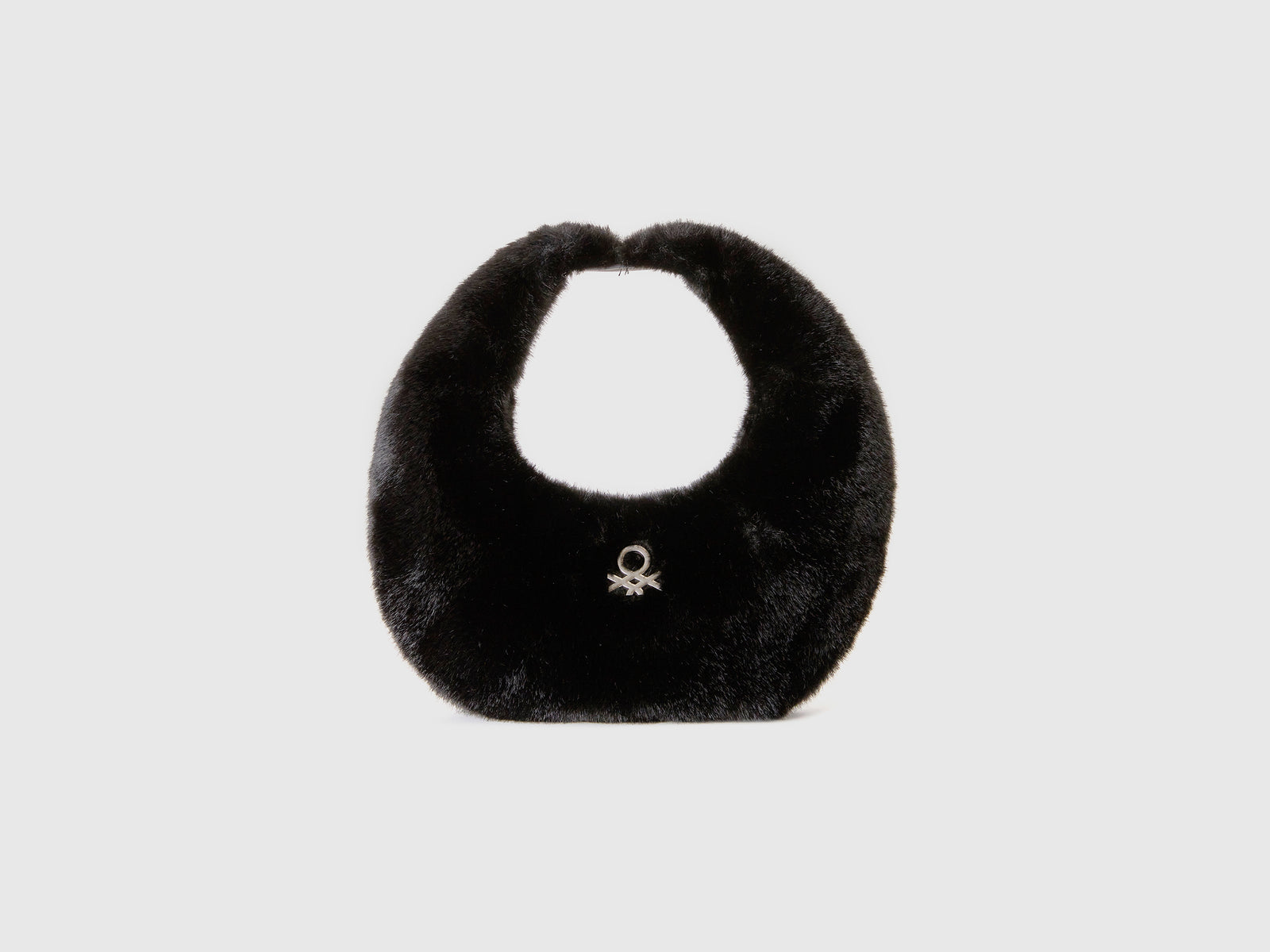 Borsa piccola a mezzaluna in pelliccia sintetica da donna nero | Benetton Outlet
