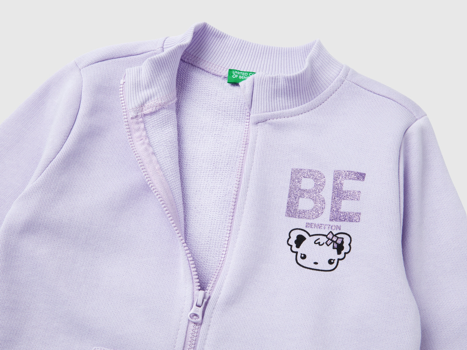 Felpa con zip in cotone bio da bimba lilla 2 | Benetton Outlet