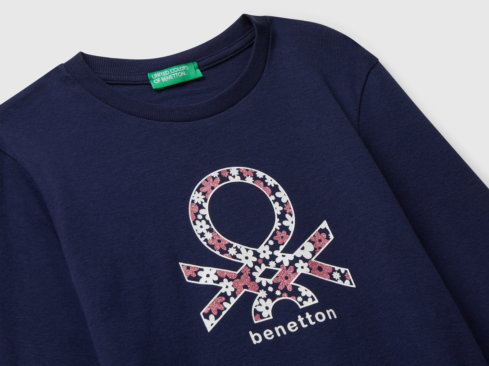 Maglietta con stampa glitter da bambina blu scuro 3 | Benetton Outlet