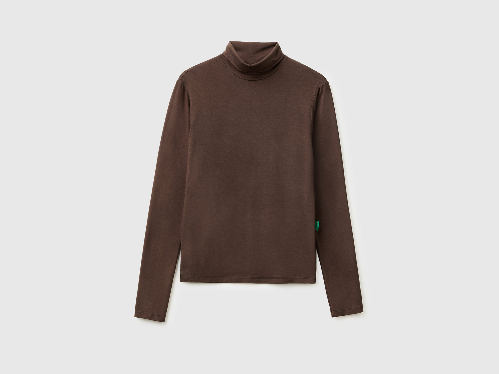 T-shirt dolcevita in viscosa stretch da donna marrone scuro | Benetton Outlet