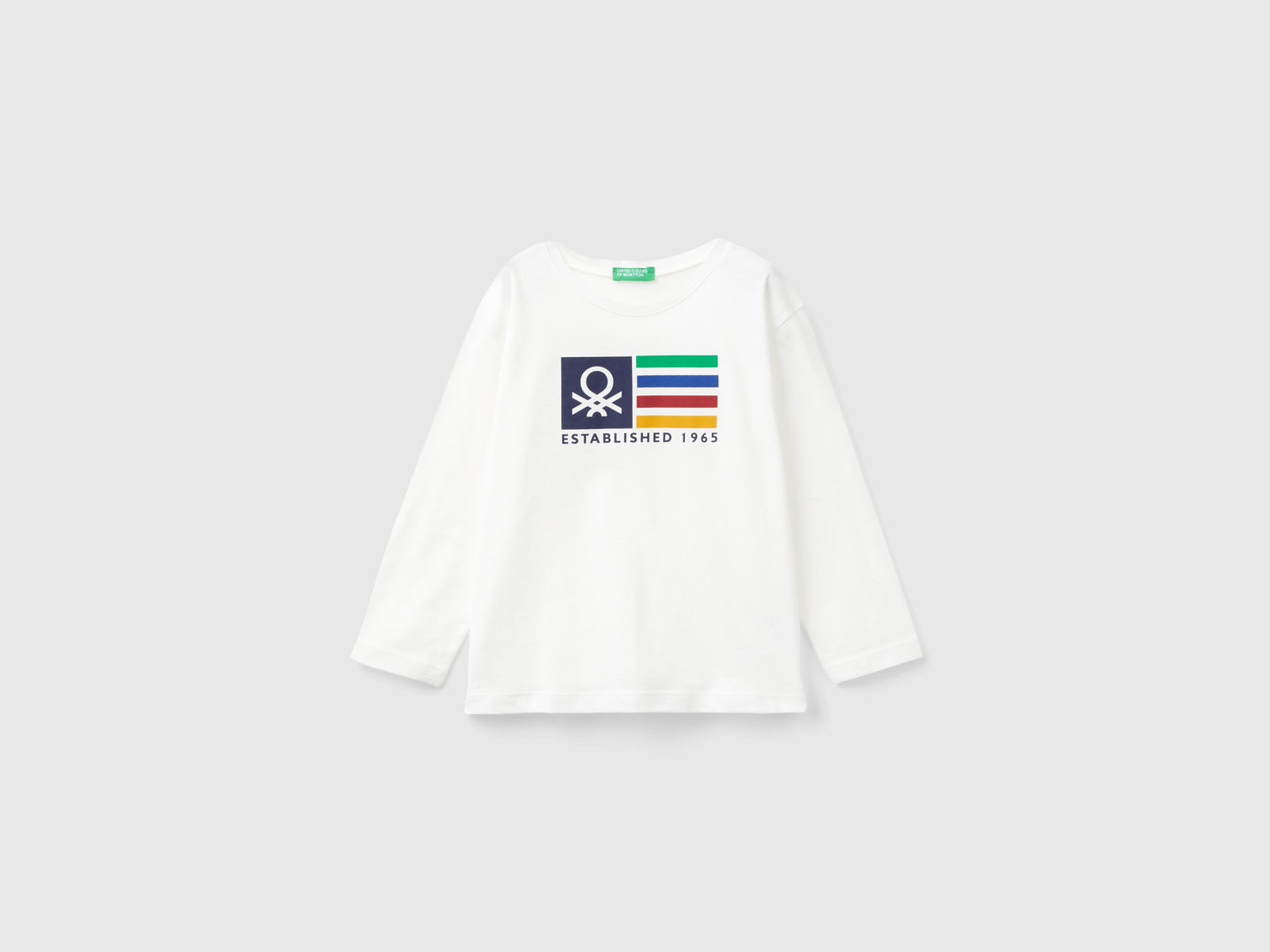 Long-sleeved organic cotton T-shirt da bimbo bianco panna | Benetton Outlet