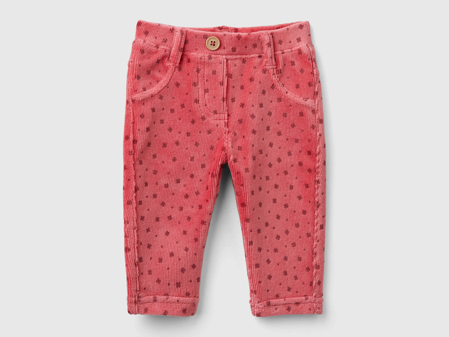 Pantaloni con stampa fantasia in ciniglia da neonato malva | Benetton Outlet