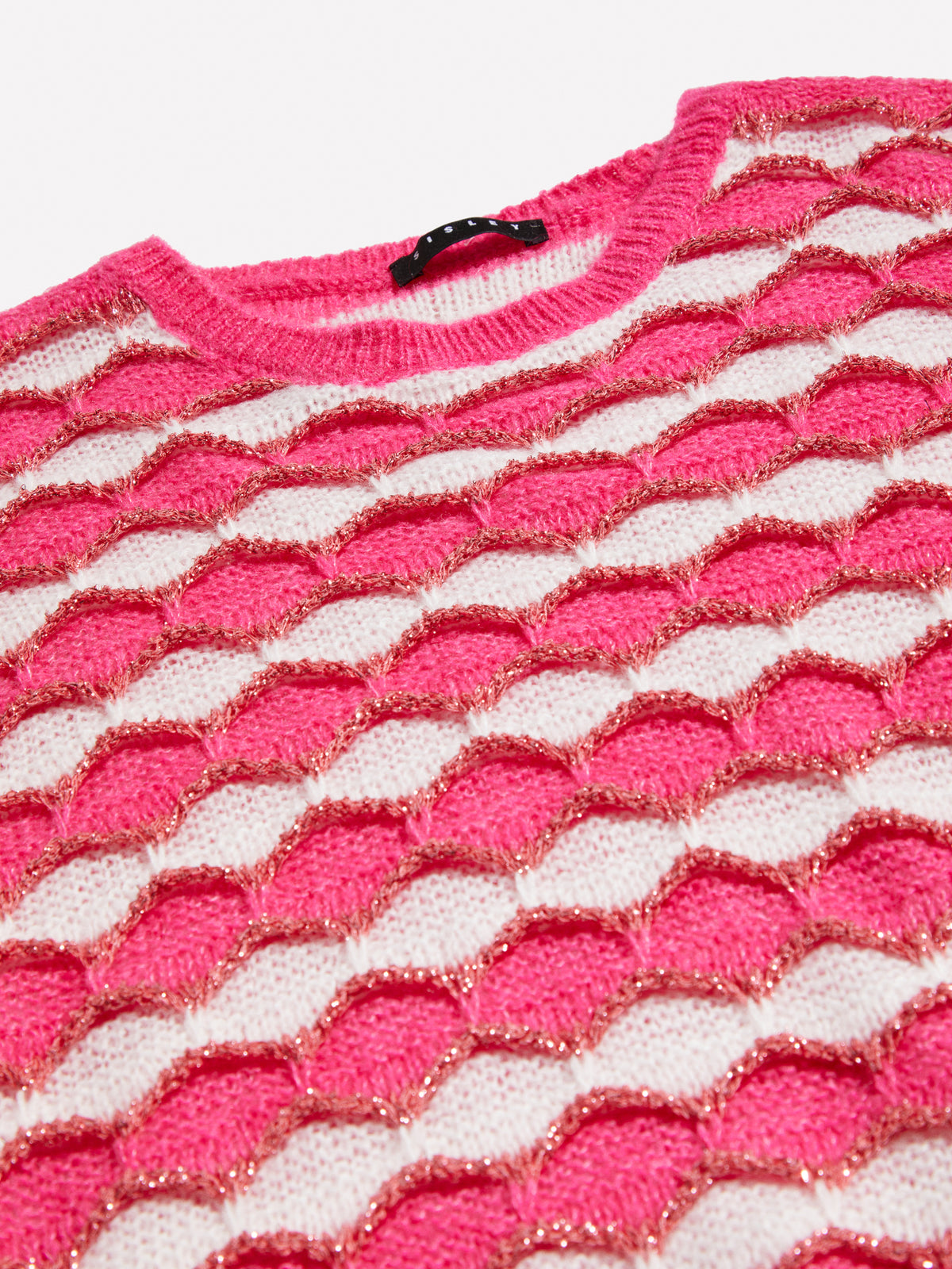 Maglia cropped con lurex fuscia