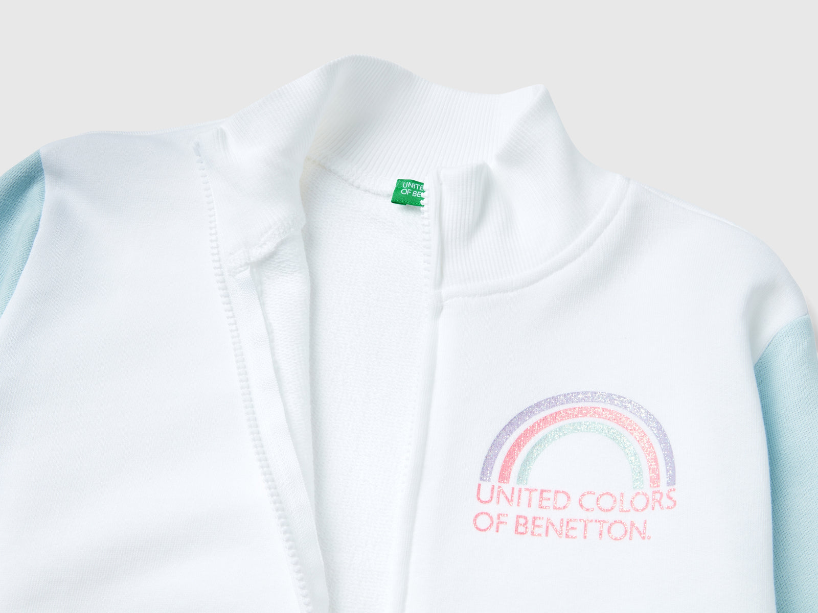 Felpa con zip e colletto da bambina bianco 2 | Benetton Outlet