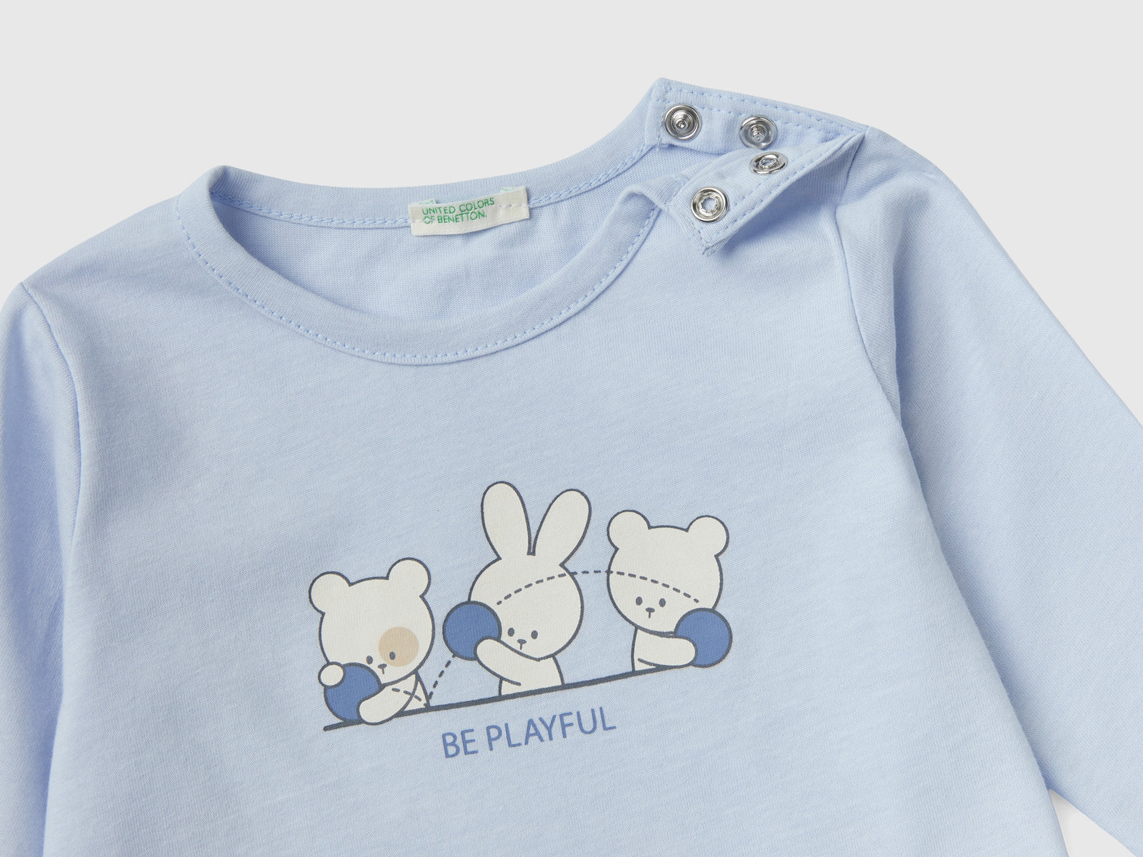 T-shirt in caldo cotone bio da neonato celeste 2 | Benetton Outlet