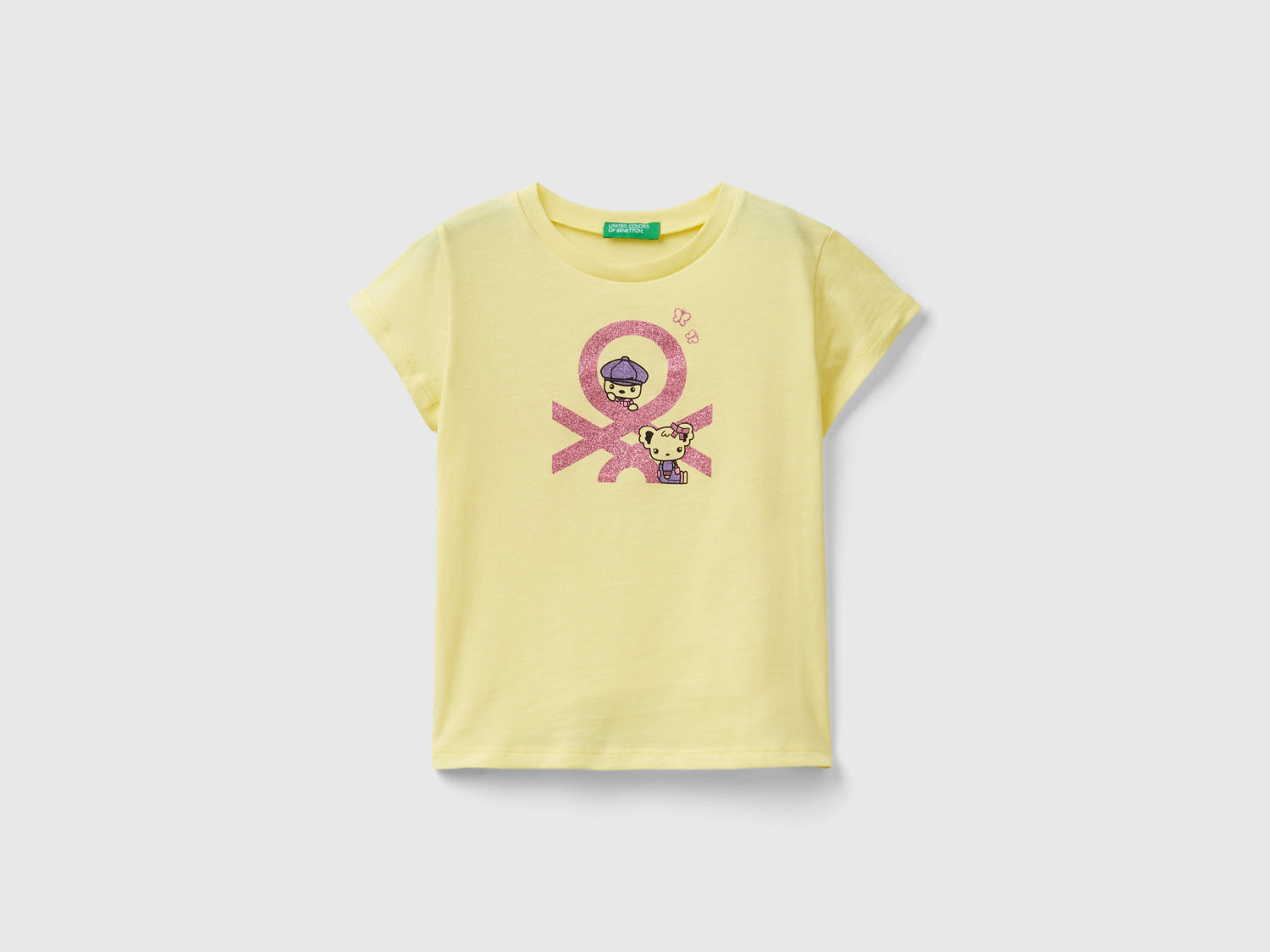 T-shirt in cotone bio con stampa da bimba giallo | Benetton Outlet