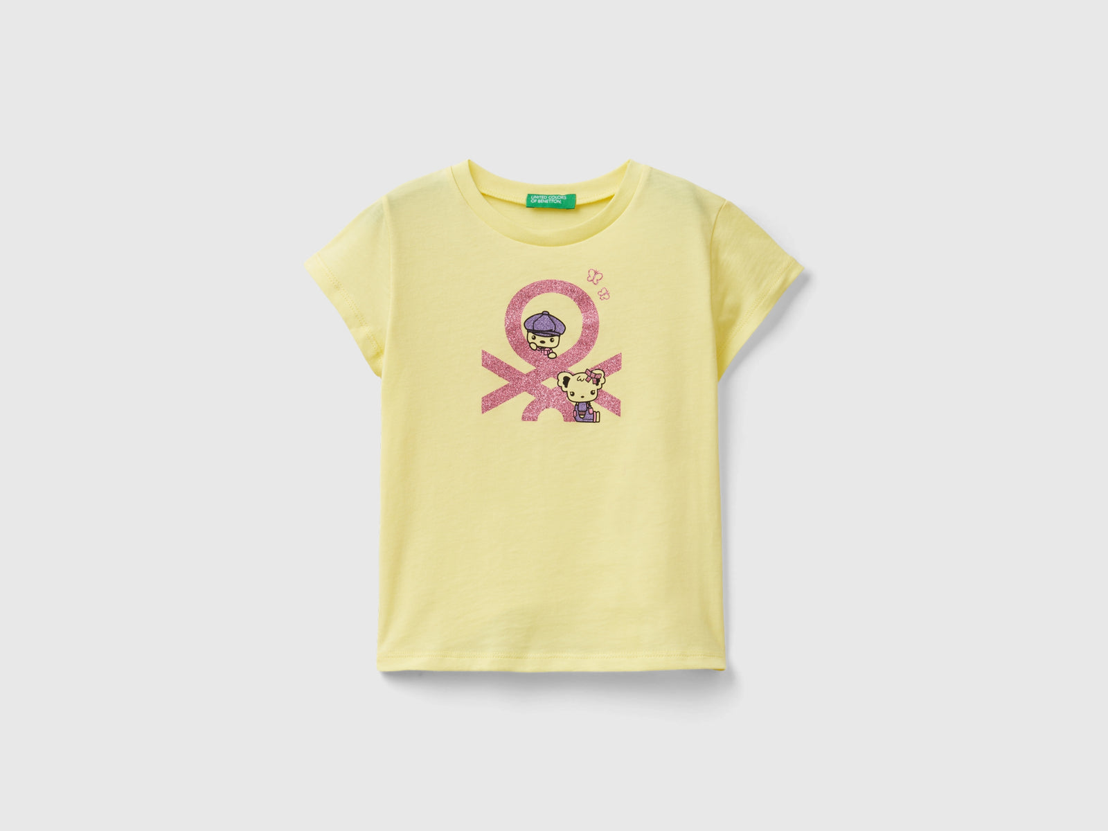 T-shirt in cotone bio con stampa da bimba giallo | Benetton Outlet