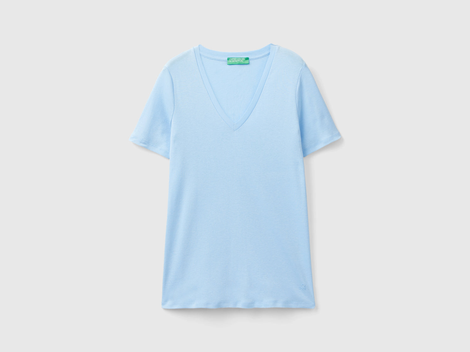 T-shirt in puro cotone con scollo a V da donna azzurro | Benetton Outlet