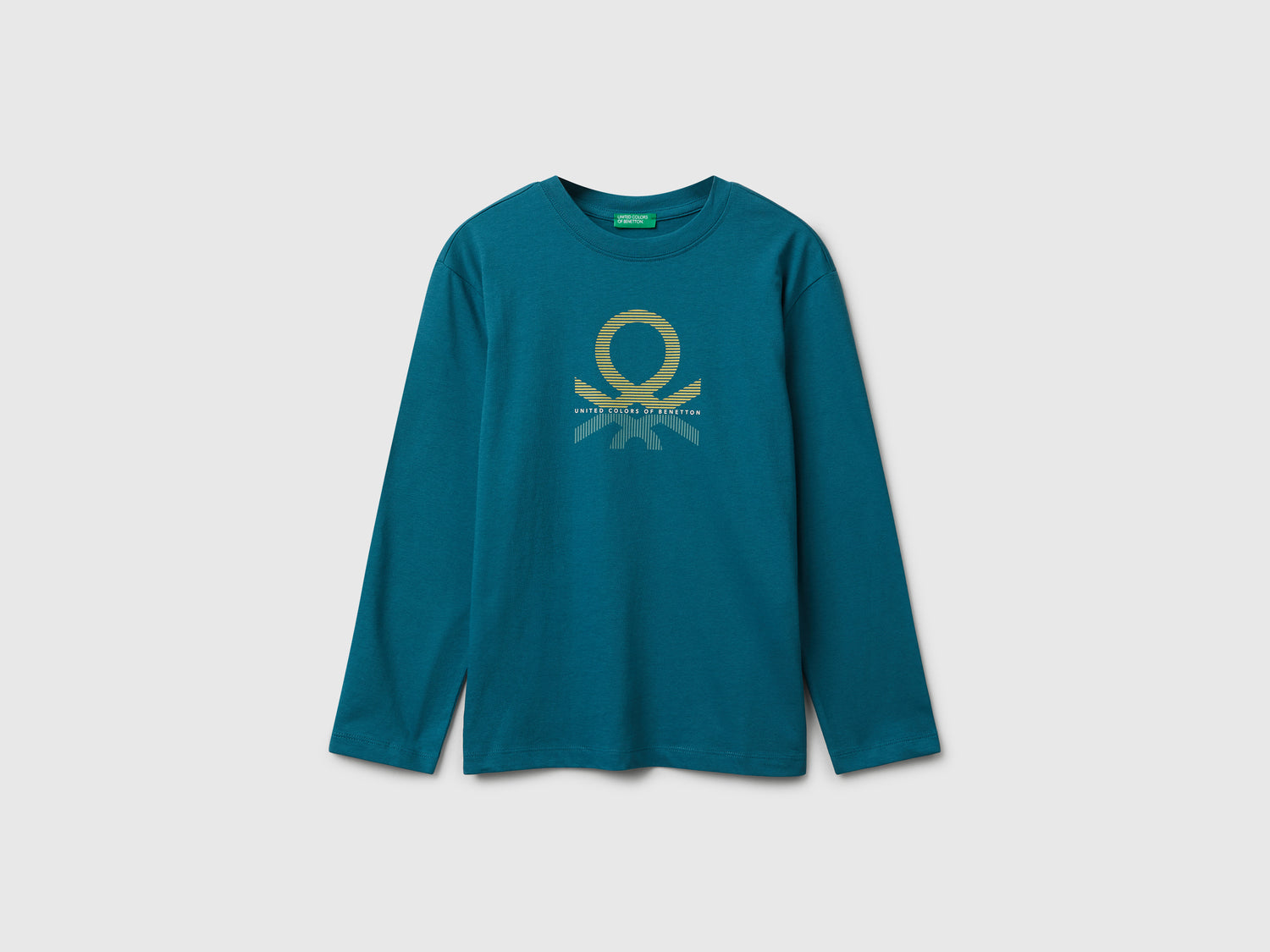T-shirt in cotone da bambino verde ottanio | Benetton Outlet