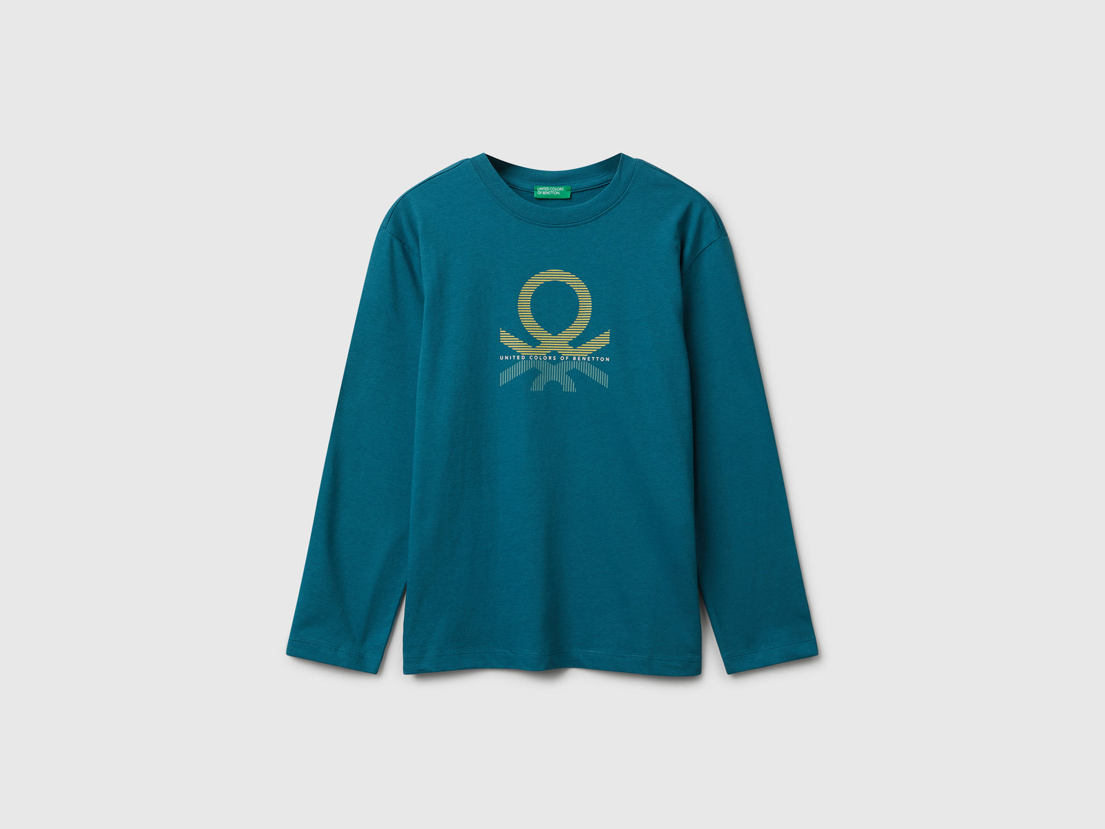 T-shirt in cotone da bambino verde ottanio | Benetton Outlet