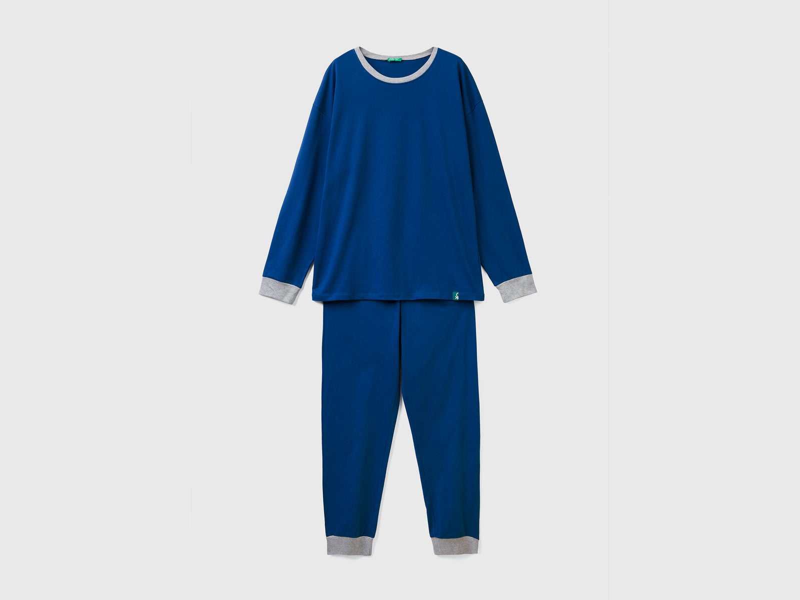Pigiama lungo in puro cotone da uomo blu scuro | Benetton Outlet