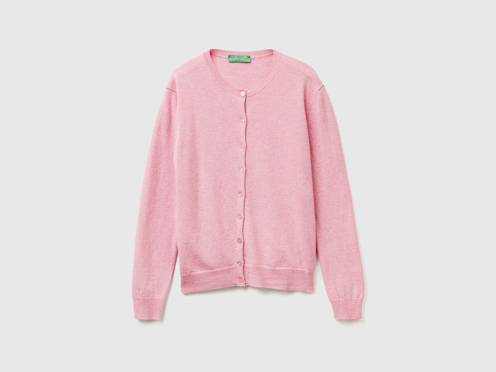 Cardigan girocollo in pura lana Merino da donna rosa | Benetton Outlet