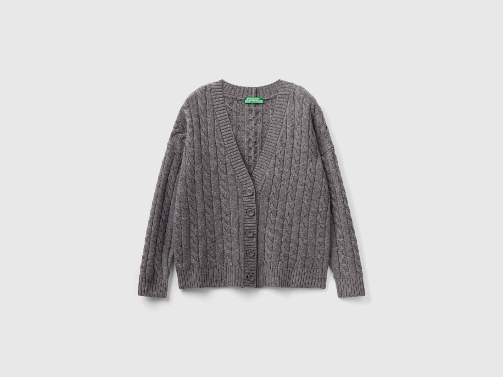 Cardigan over fit con trecce da donna grigio scuro | Benetton Outlet