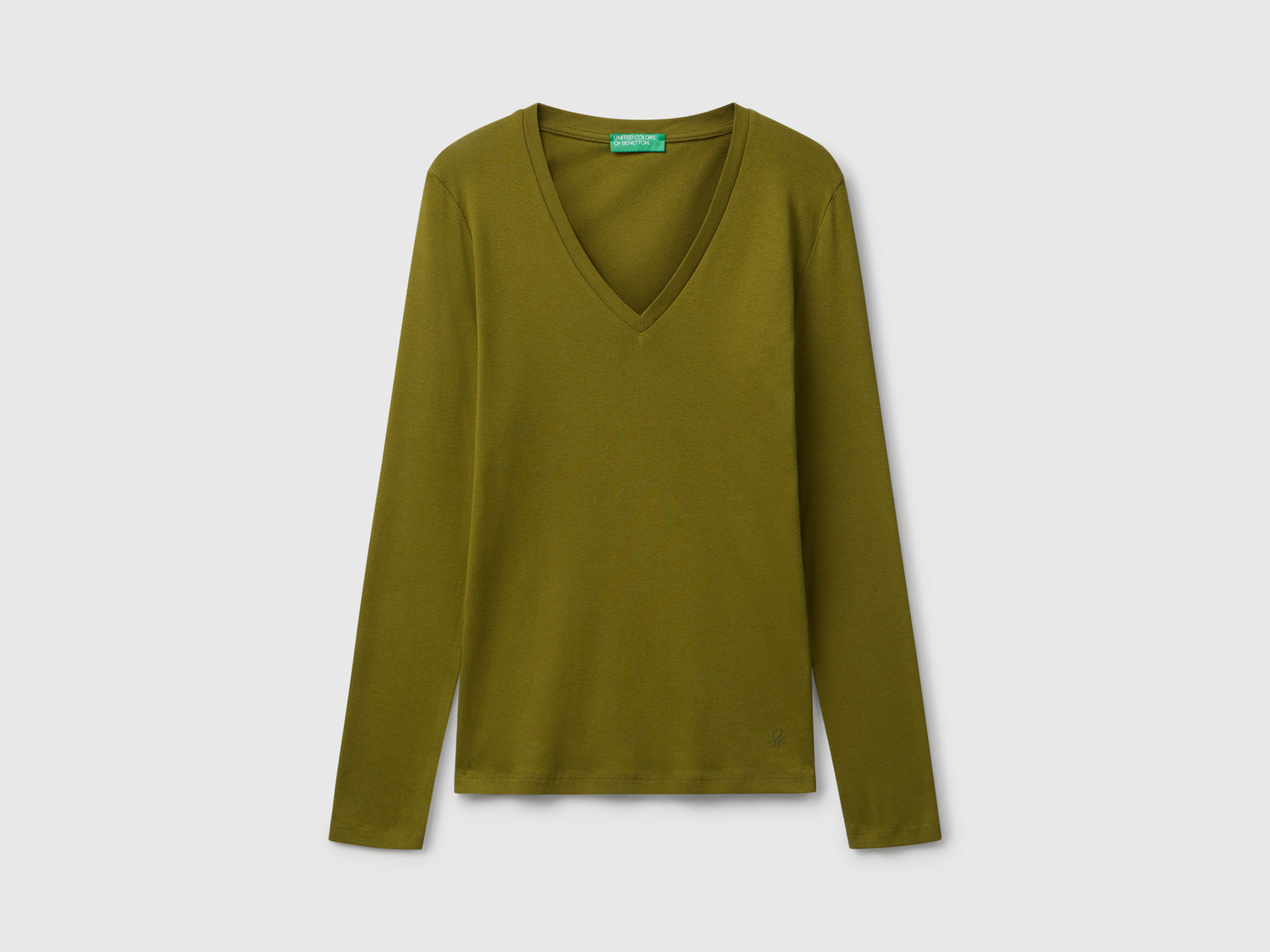 T-shirt  verde con scollo a V da donna verde militare | Benetton Outlet