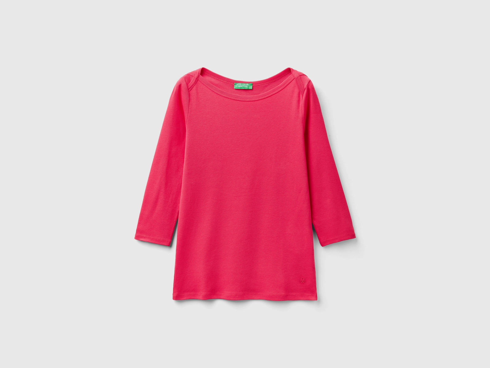 T-shirt con scollo a barchetta 100% cotone da donna fucsia | Benetton Outlet