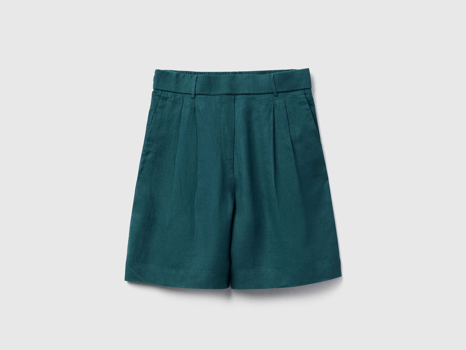 Bermuda 100% lino da donna verde scuro | Benetton Outlet