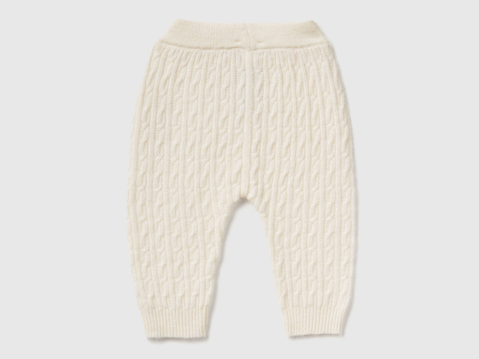 Pantaloni con trecce in misto lana da neonato bianco panna 2 | Benetton Outlet