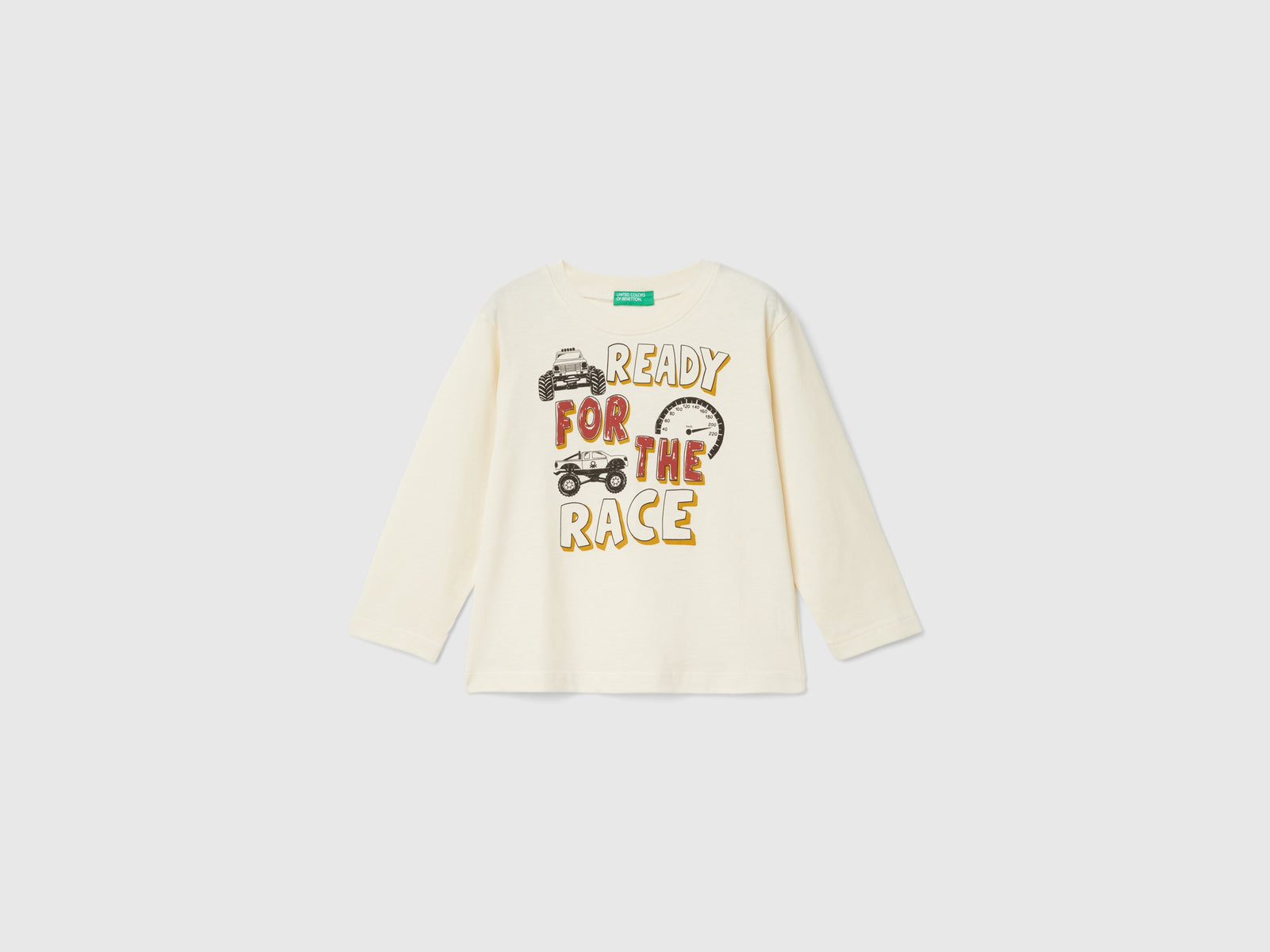 T-shirt con stampa in caldo cotone bio da bimbo bianco panna | Benetton Outlet