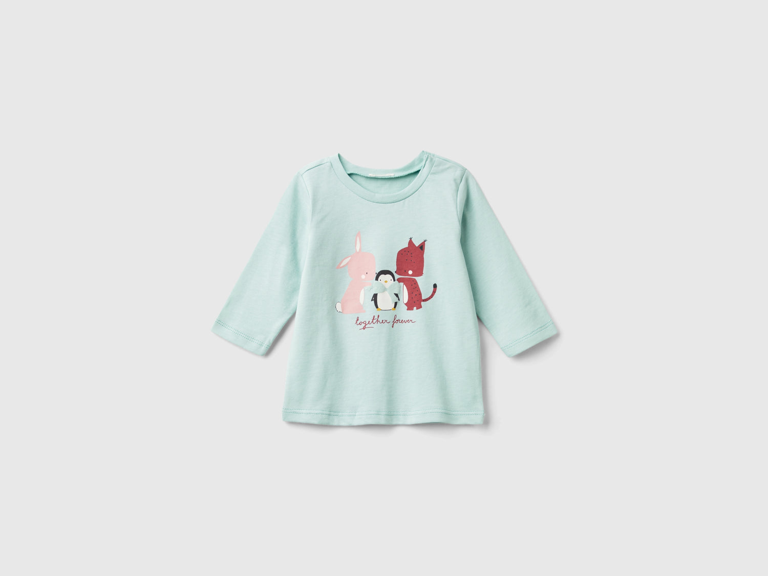 Maglietta con stampa in caldo cotone bio da neonato verde acqua | Benetton Outlet