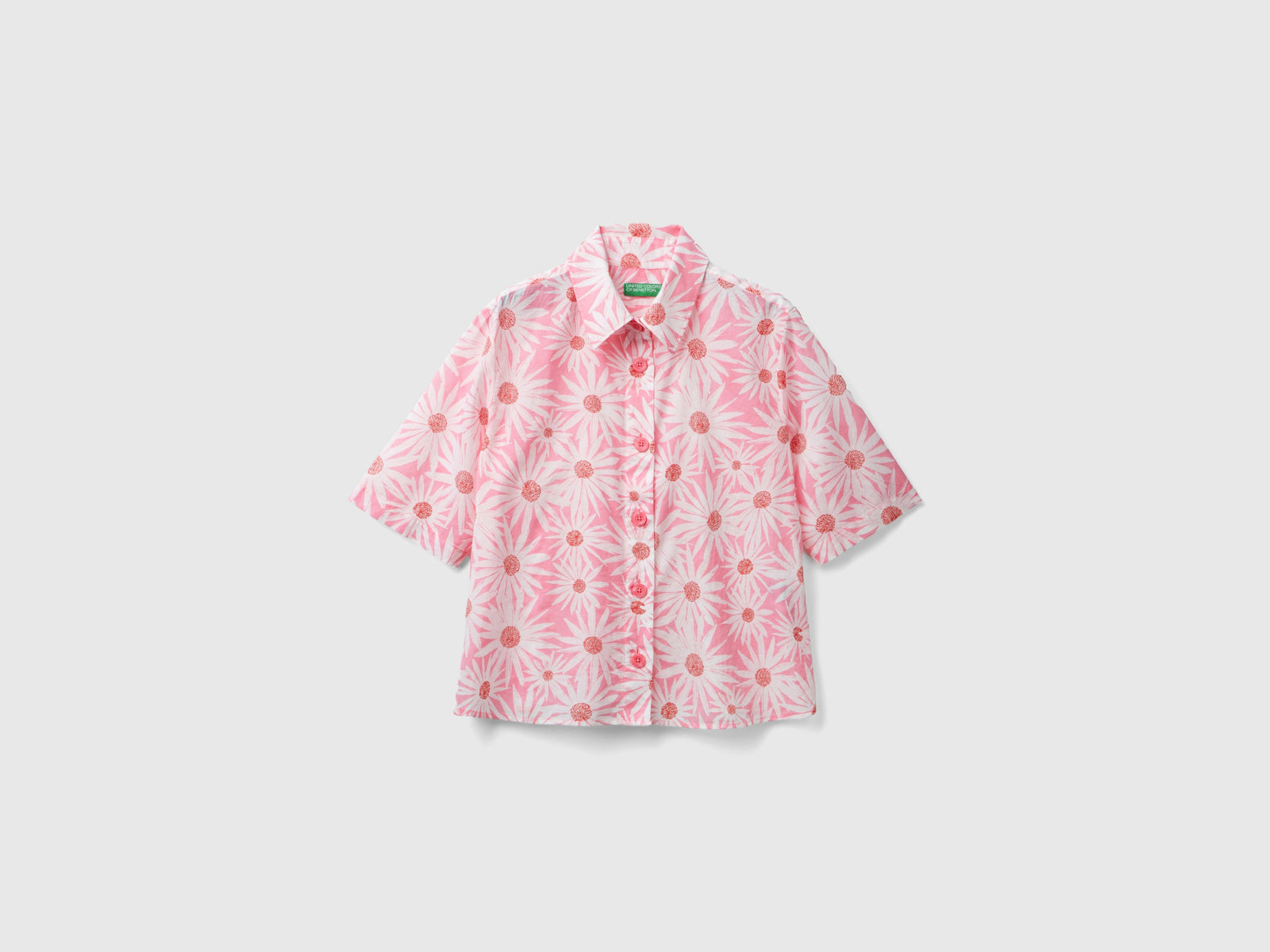 Camicia fantasia a manica corta da donna rosa | Benetton Outlet