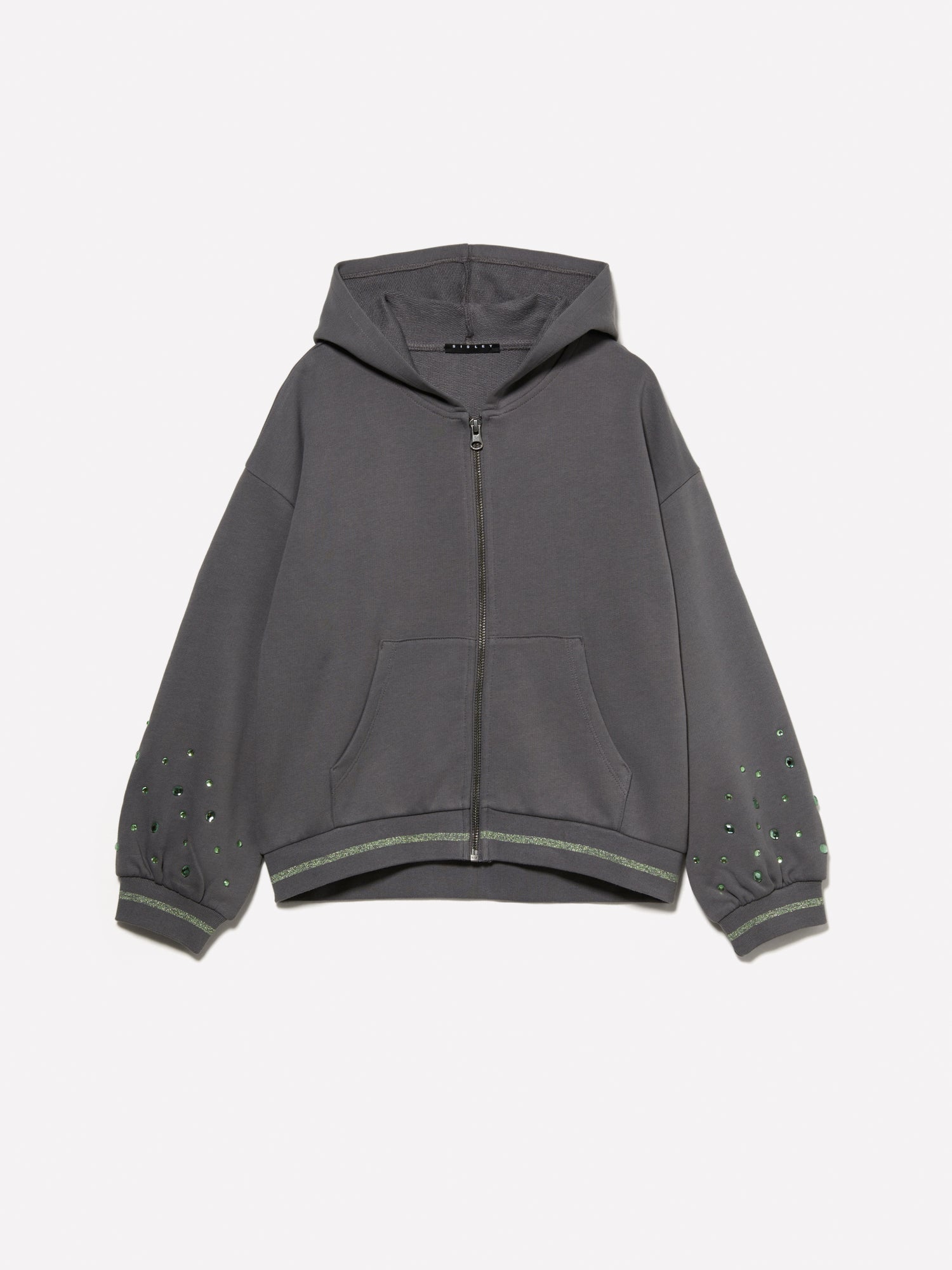 Felpa over fit con strass da bambina grigio scuro | Sisley young Outlet