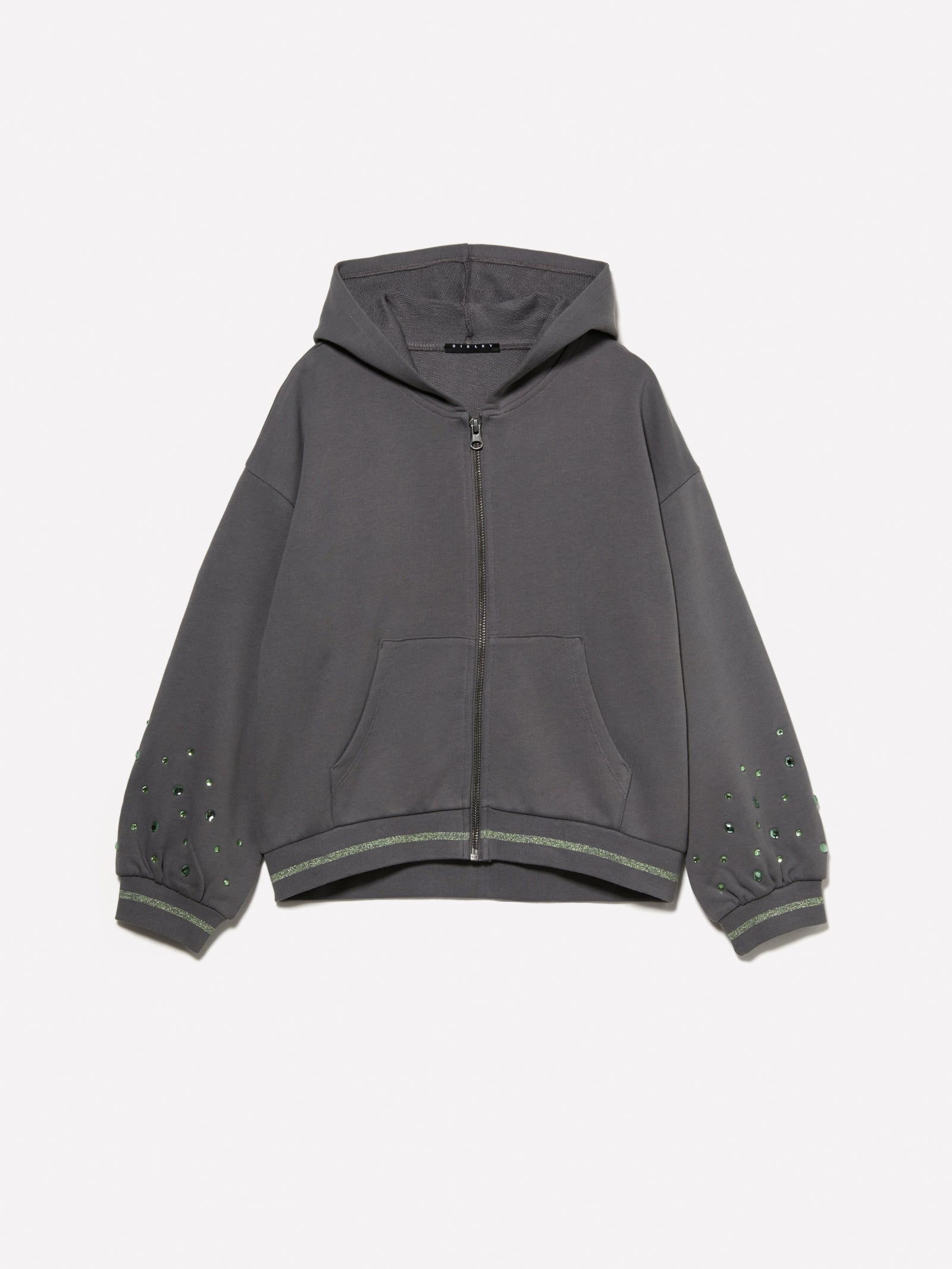 Felpa over fit con strass da bambina grigio scuro | Sisley young Outlet