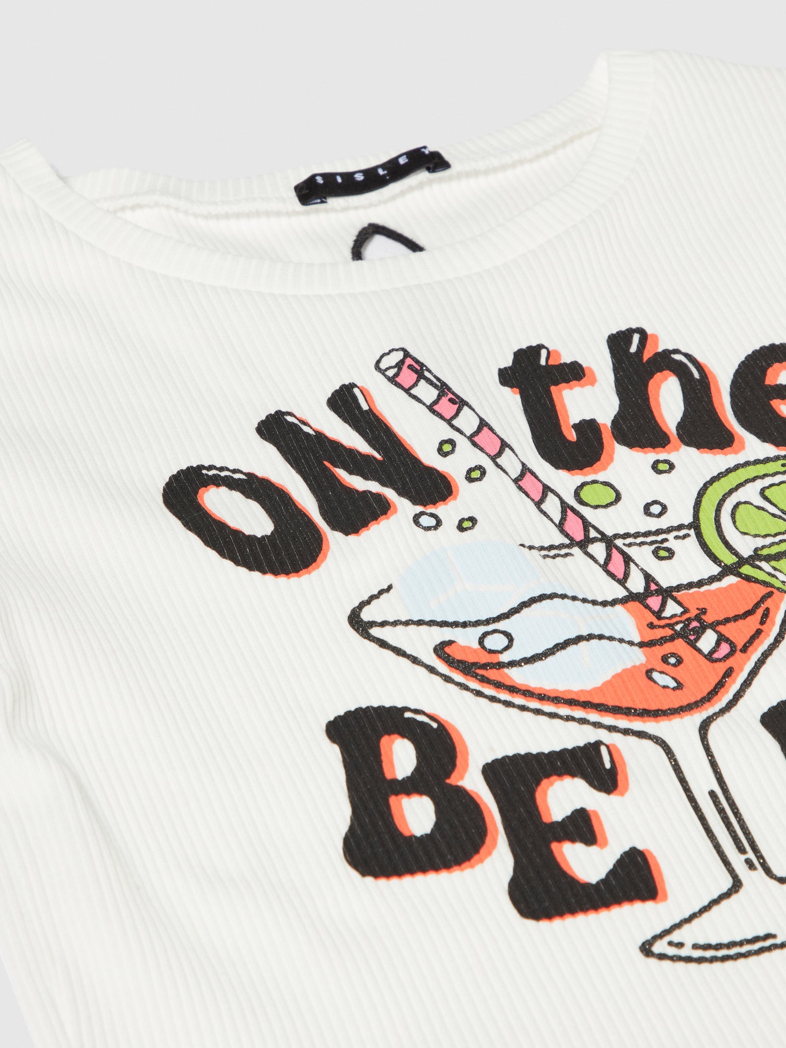T-shirt con stampa e cut-out da bambina bianco panna 3 | Sisley young Outlet