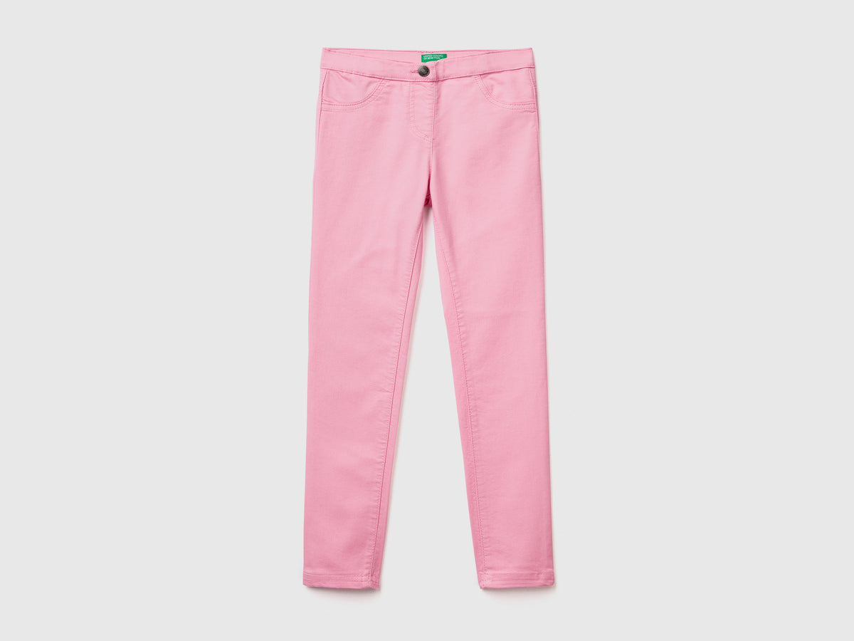 Pantaloni lunghi in misto cotone elasticizzato effetto denim