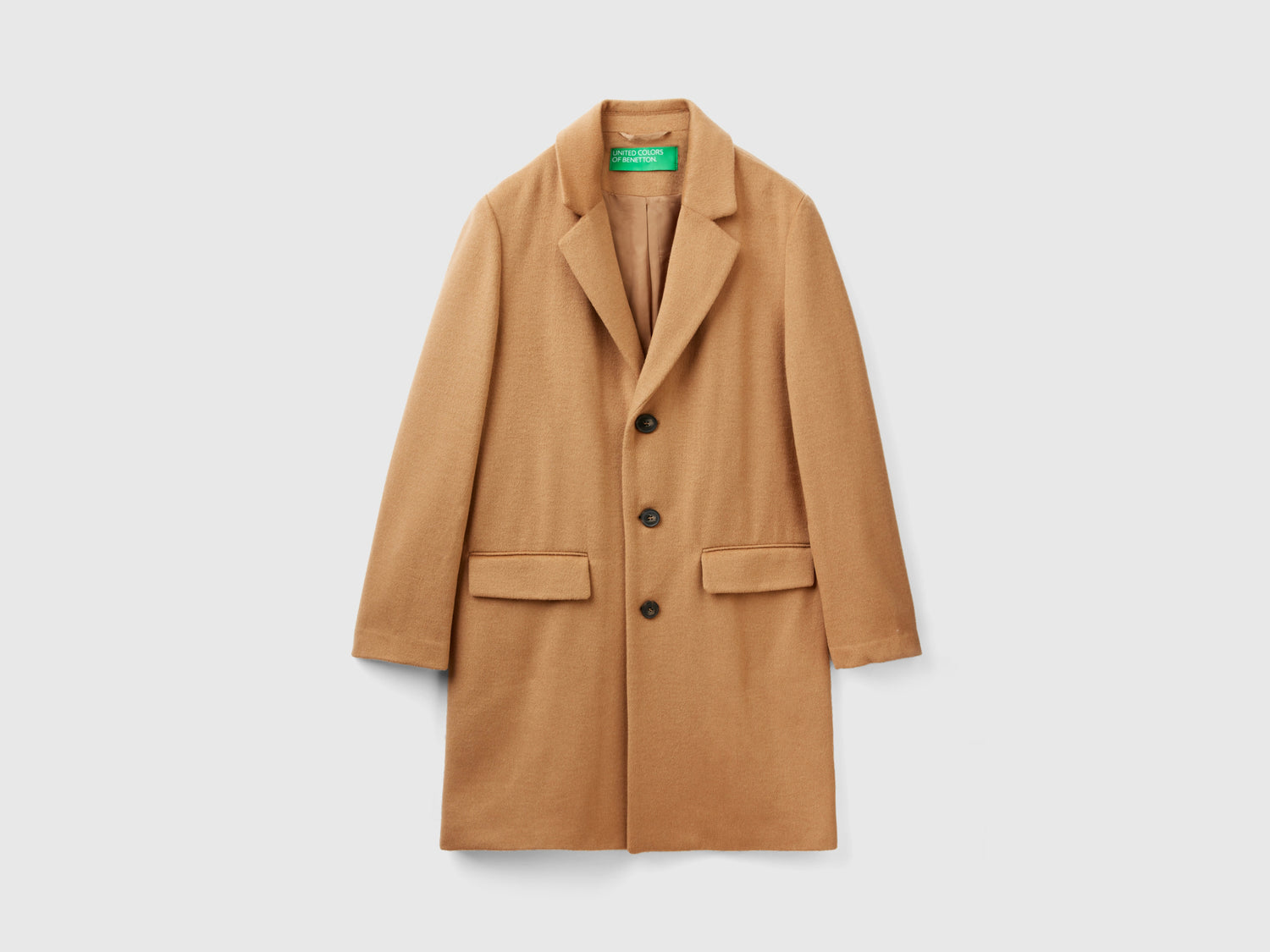 Cappotto foderato in misto lana da uomo cammello | Benetton Outlet