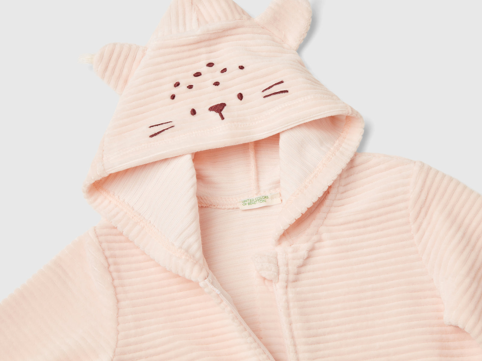 Felpa in ciniglia con cappuccio da neonato rosa pastello 3 | Benetton Outlet