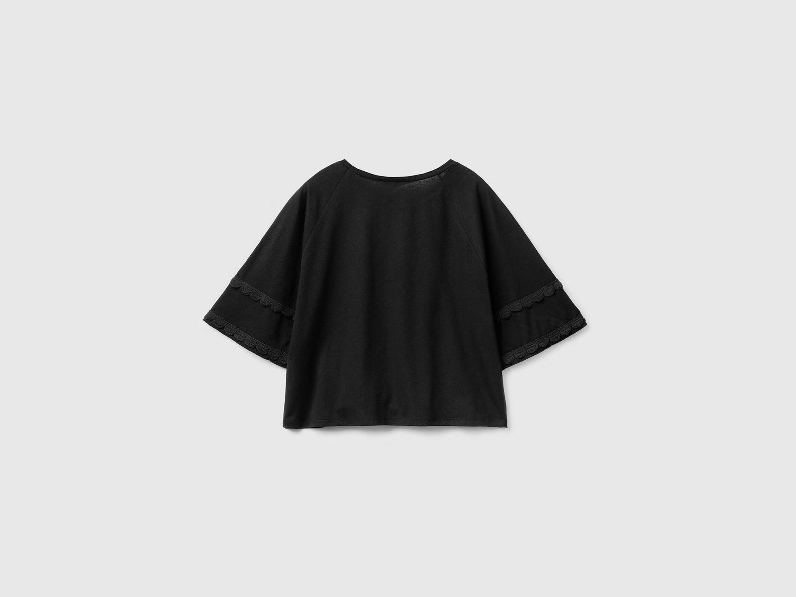 Maglietta boxy fit in misto cotone e lino con scollo rotondo da donna nero 2 | Benetton Outlet