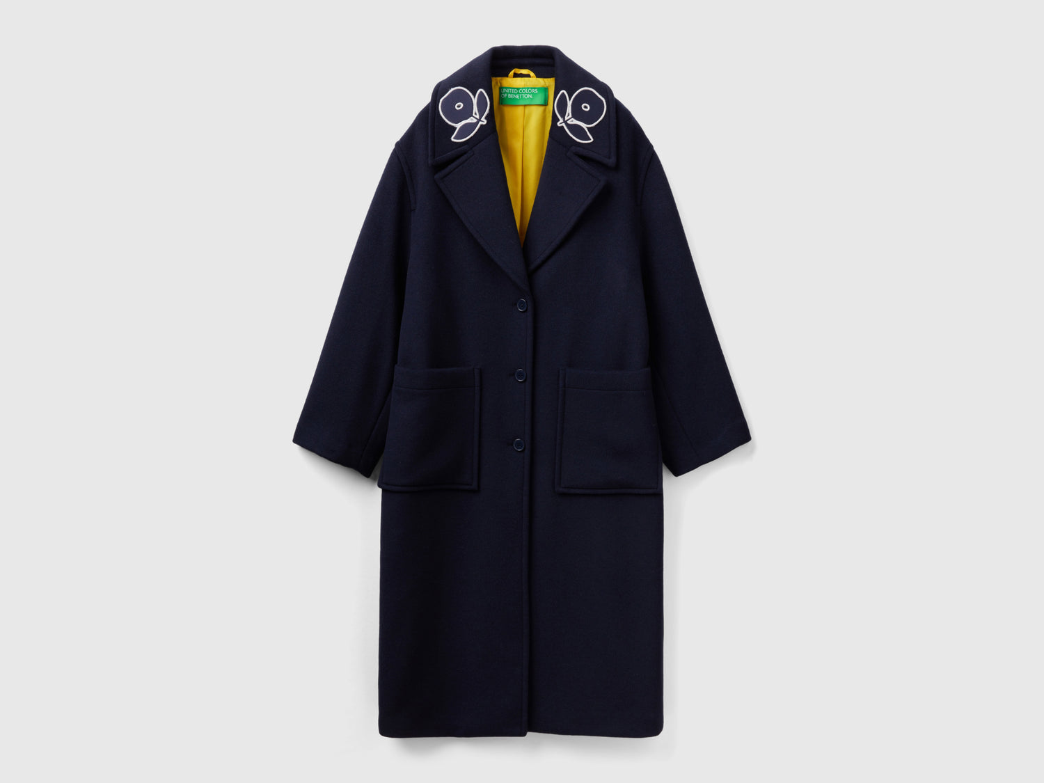 Cappotto con patch fiori da donna blu scuro | Benetton Outlet