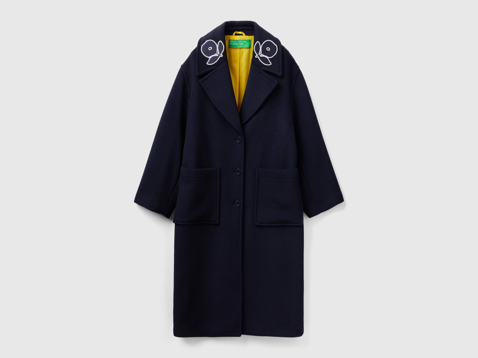 Cappotto con patch fiori da donna blu scuro | Benetton Outlet