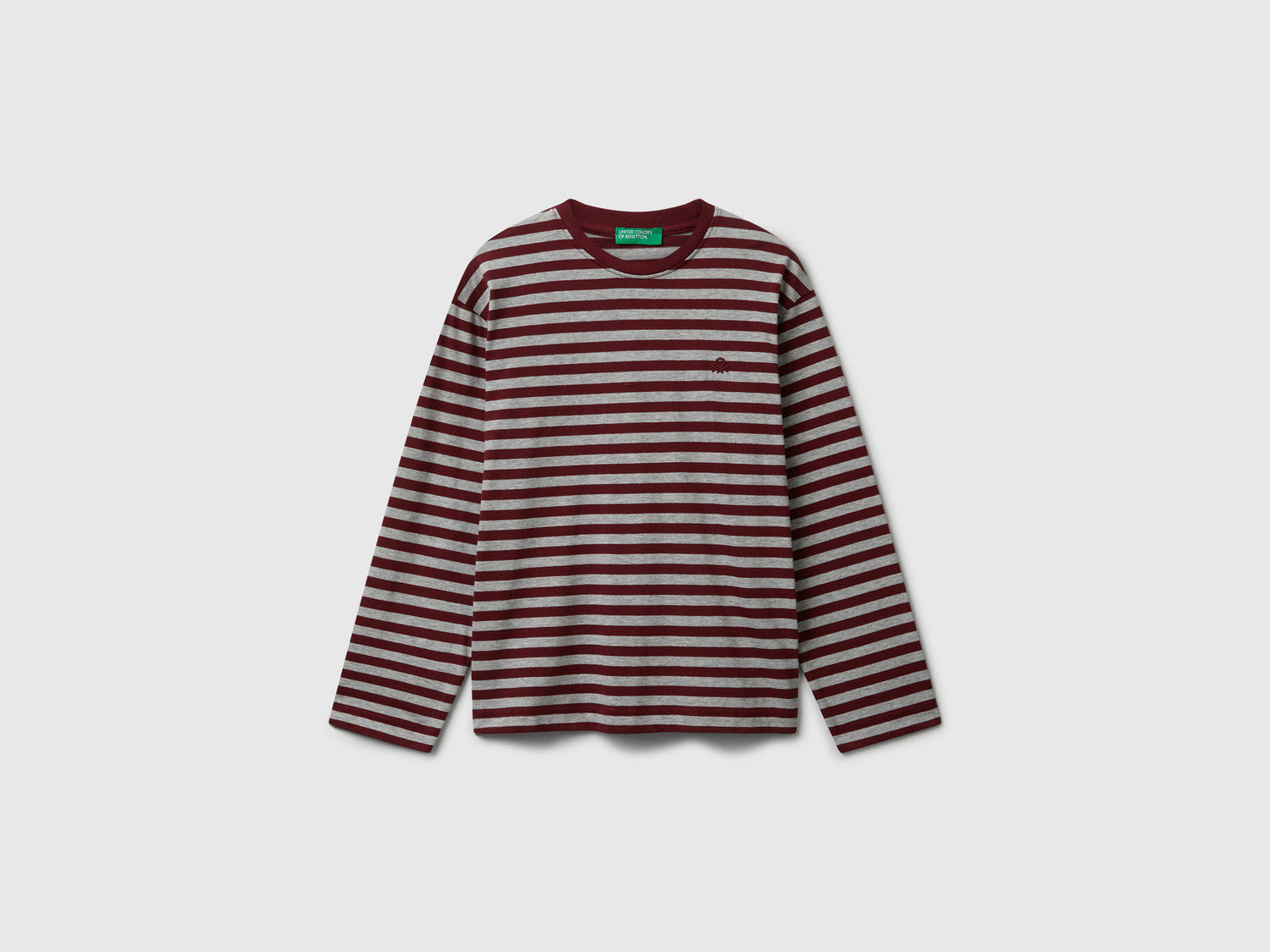 T-shirt manica lunga a righe da bambino bordeaux | Benetton Outlet