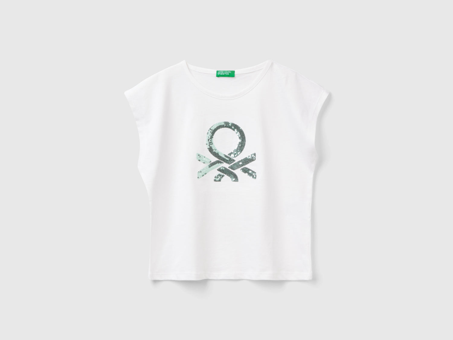 T-shirt con paillettes da bambina bianco | Benetton Outlet