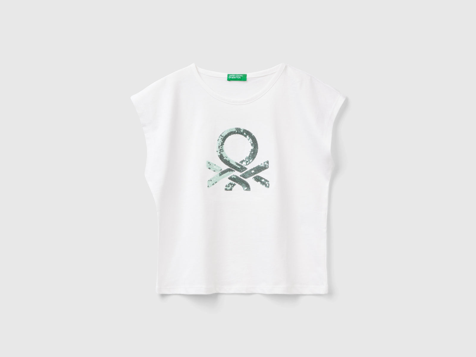 T-shirt con paillettes da bambina bianco | Benetton Outlet