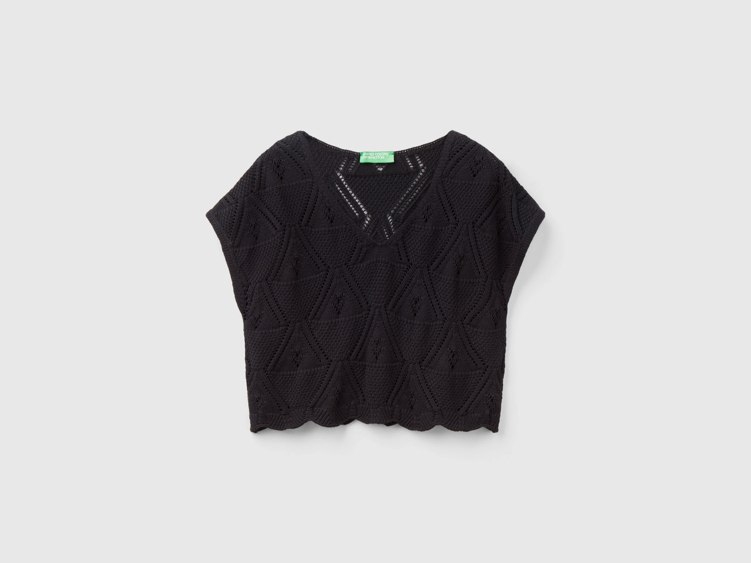 Maglia cropped crochet da donna nero | Benetton Outlet