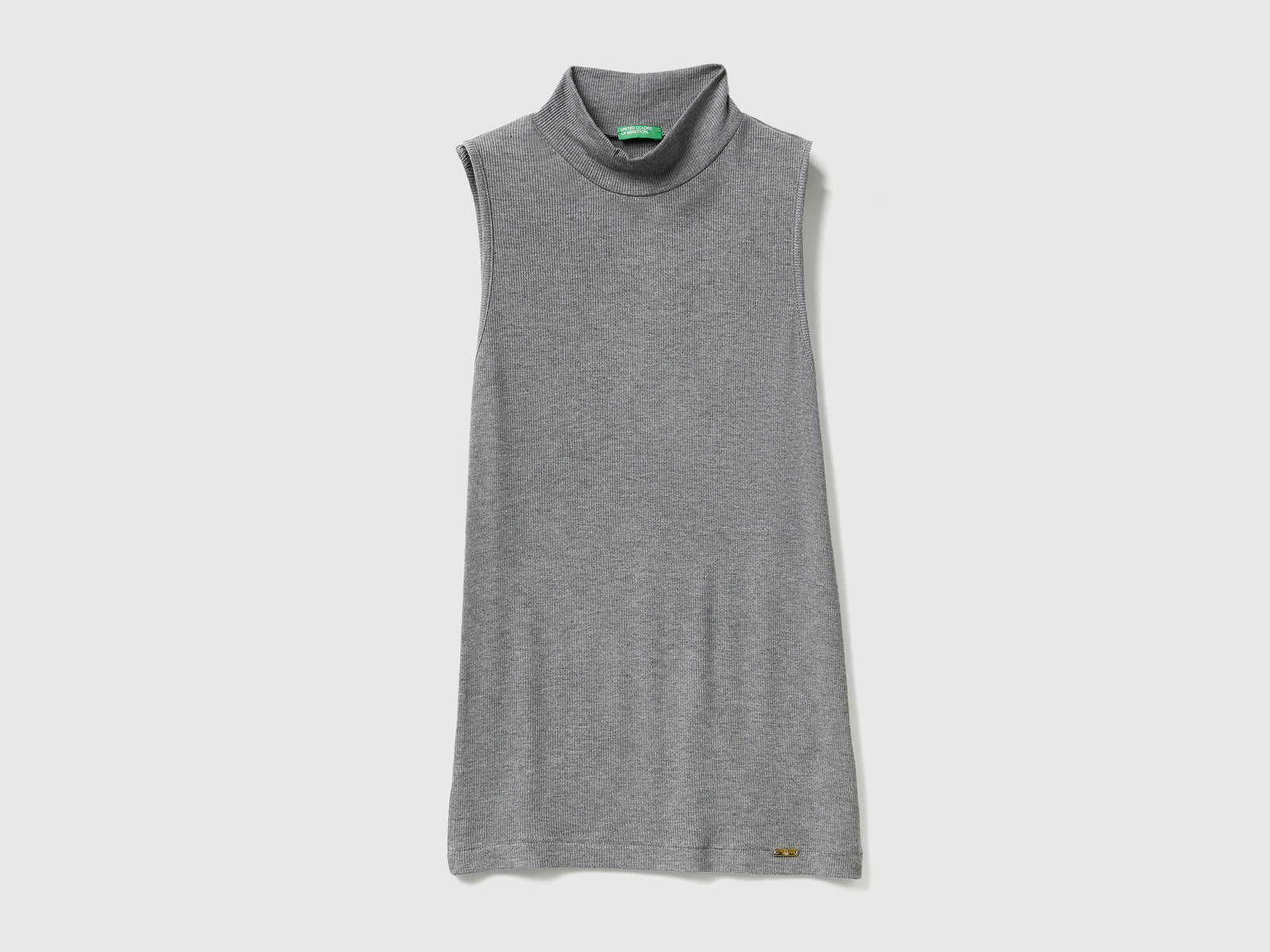 T-shirt smanicata con collo alto da donna grigio scuro | Benetton Outlet