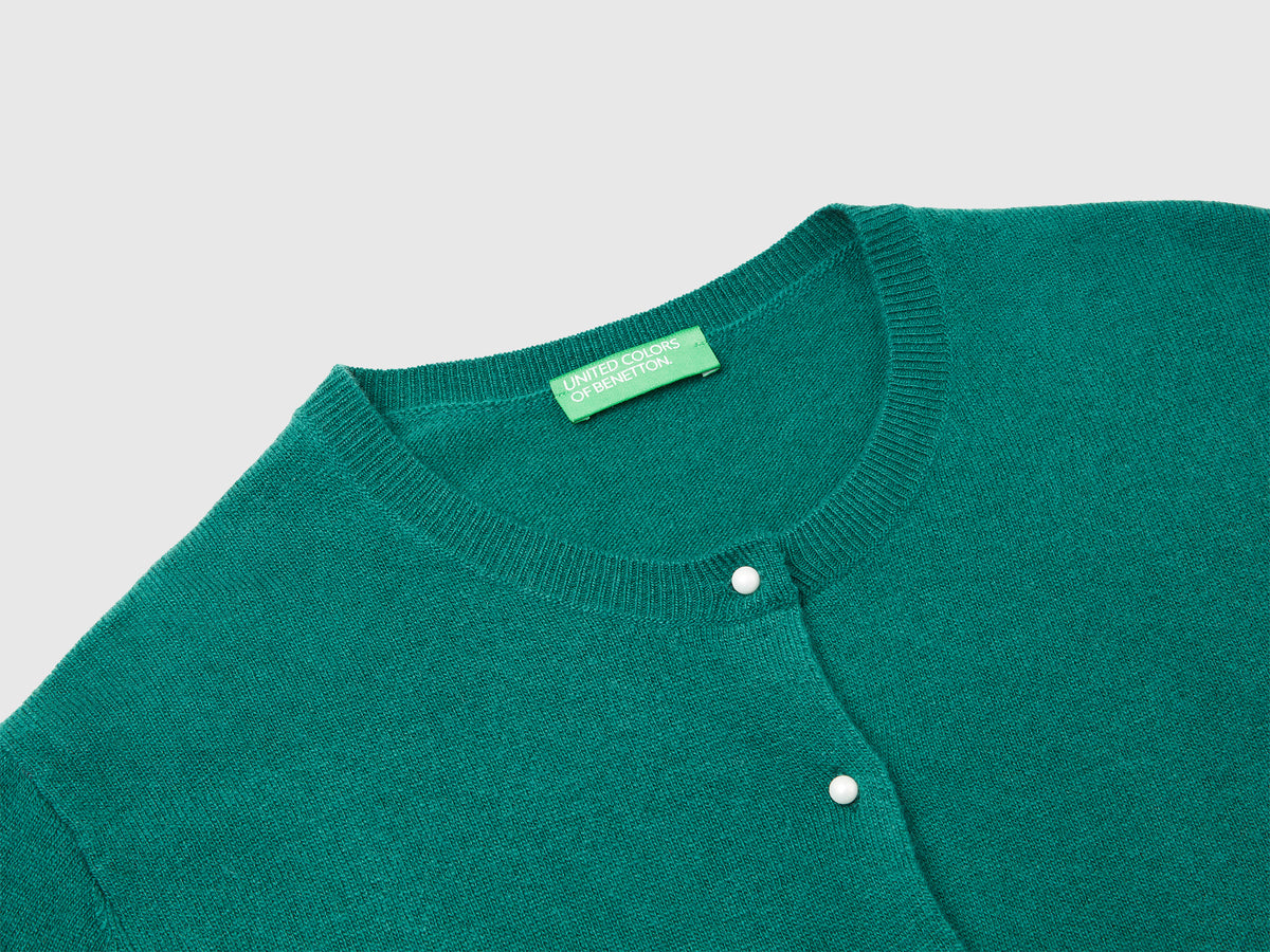 Cardigan verde in pura lana Merino