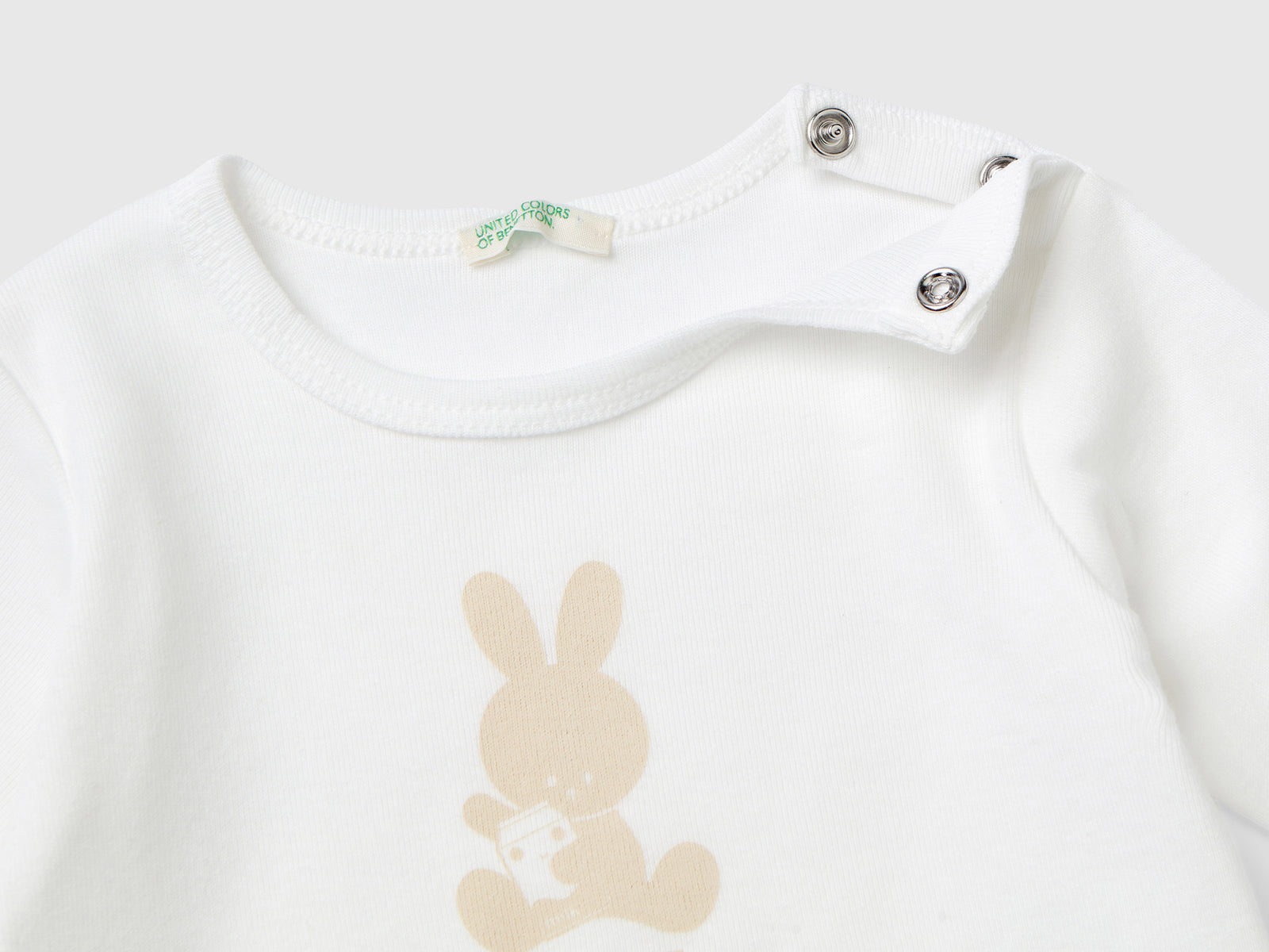 T-shirt manica lunga 100% cotone bio da neonato bianco panna 2 | Benetton Outlet