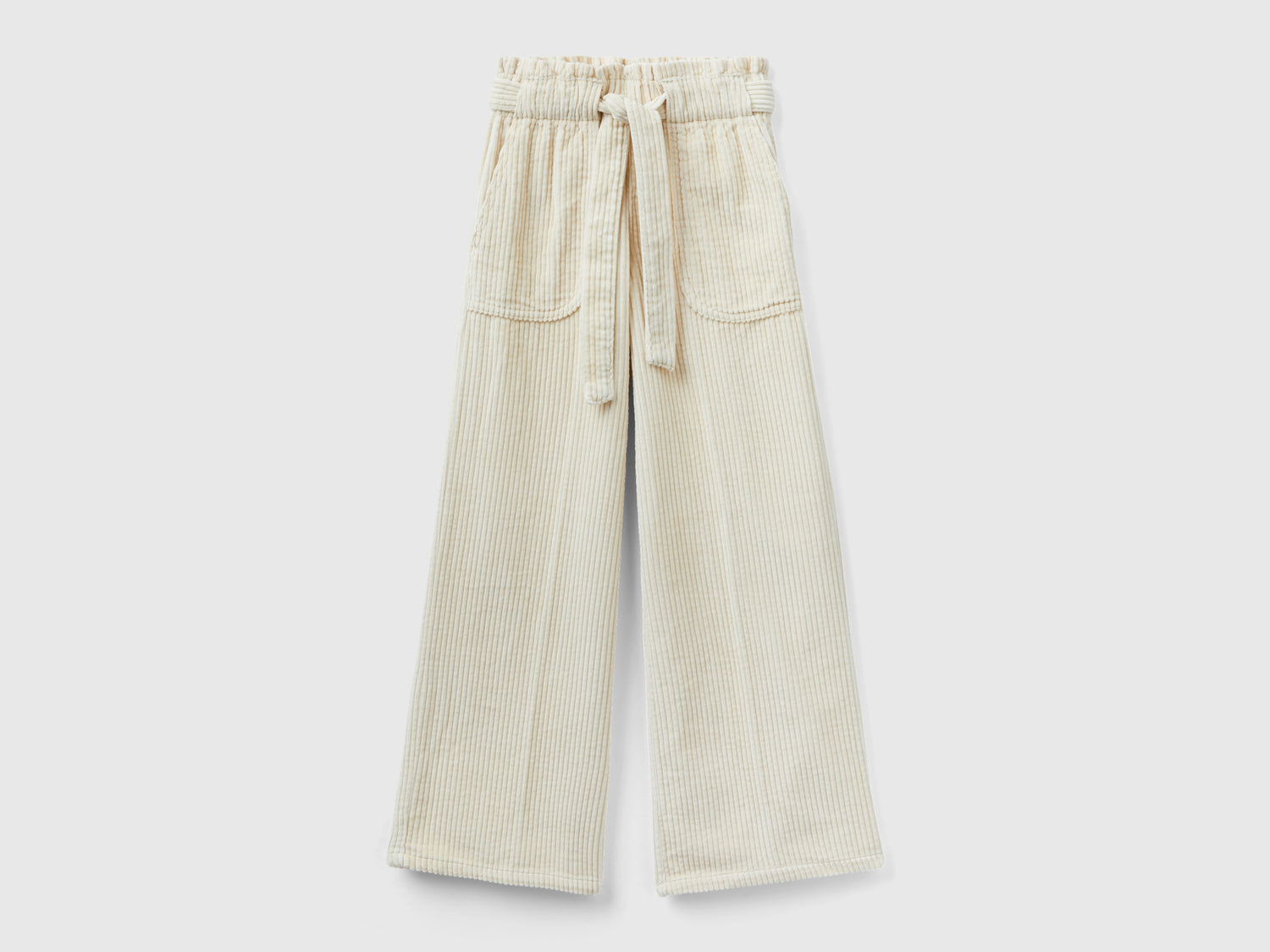 Pantaloni palazzo in velluto a coste da bambina bianco panna | Benetton Outlet