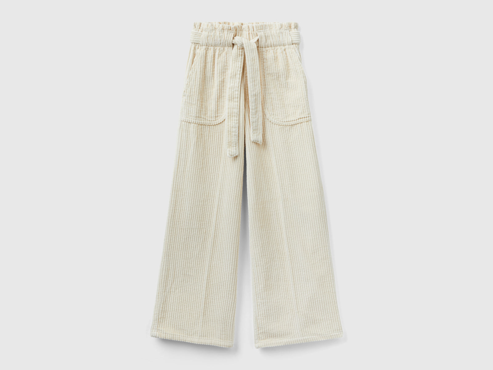 Pantaloni palazzo in velluto a coste da bambina bianco panna | Benetton Outlet