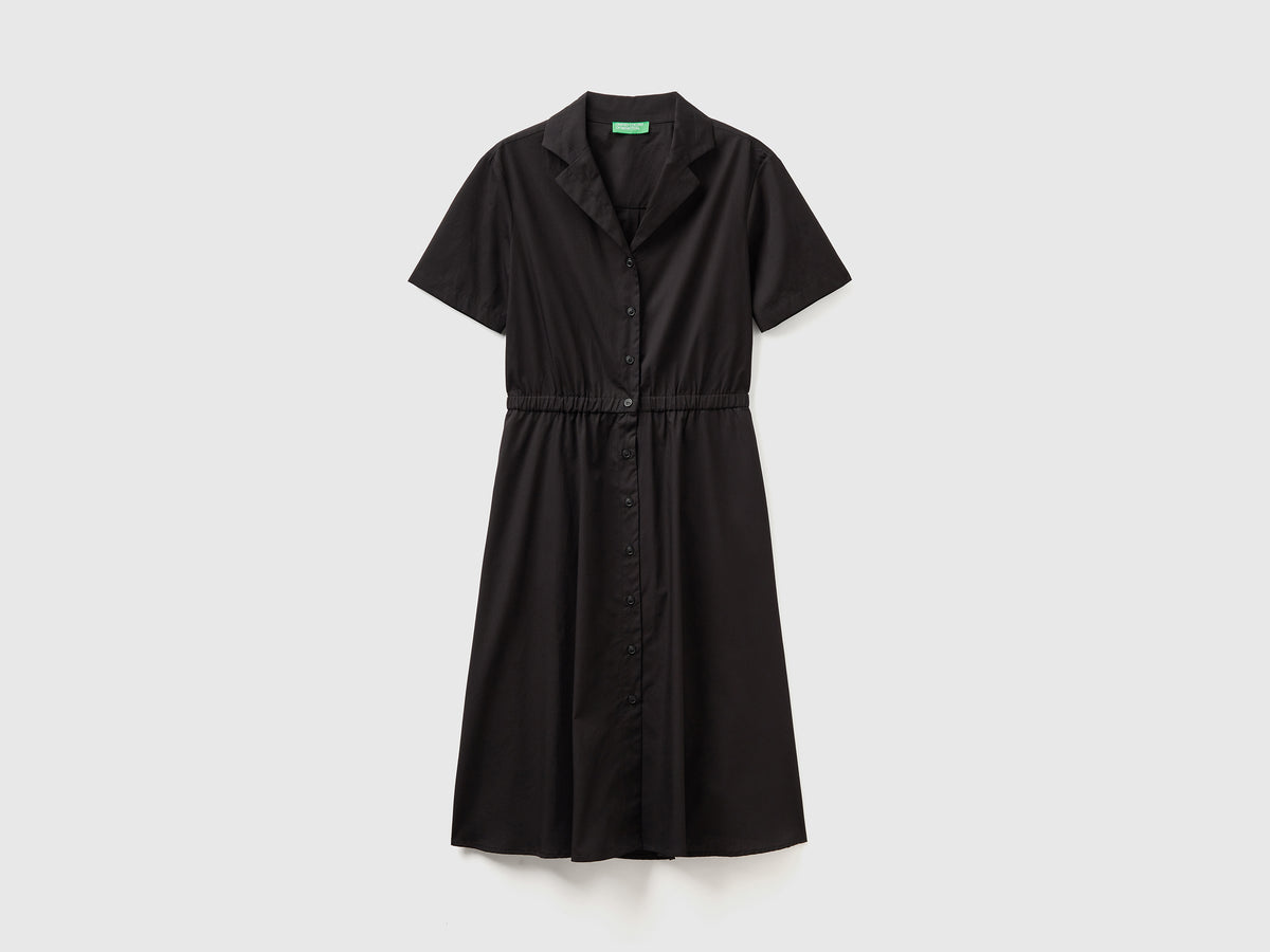 Vestito midi modello chemisier a manica corta in puro cotone