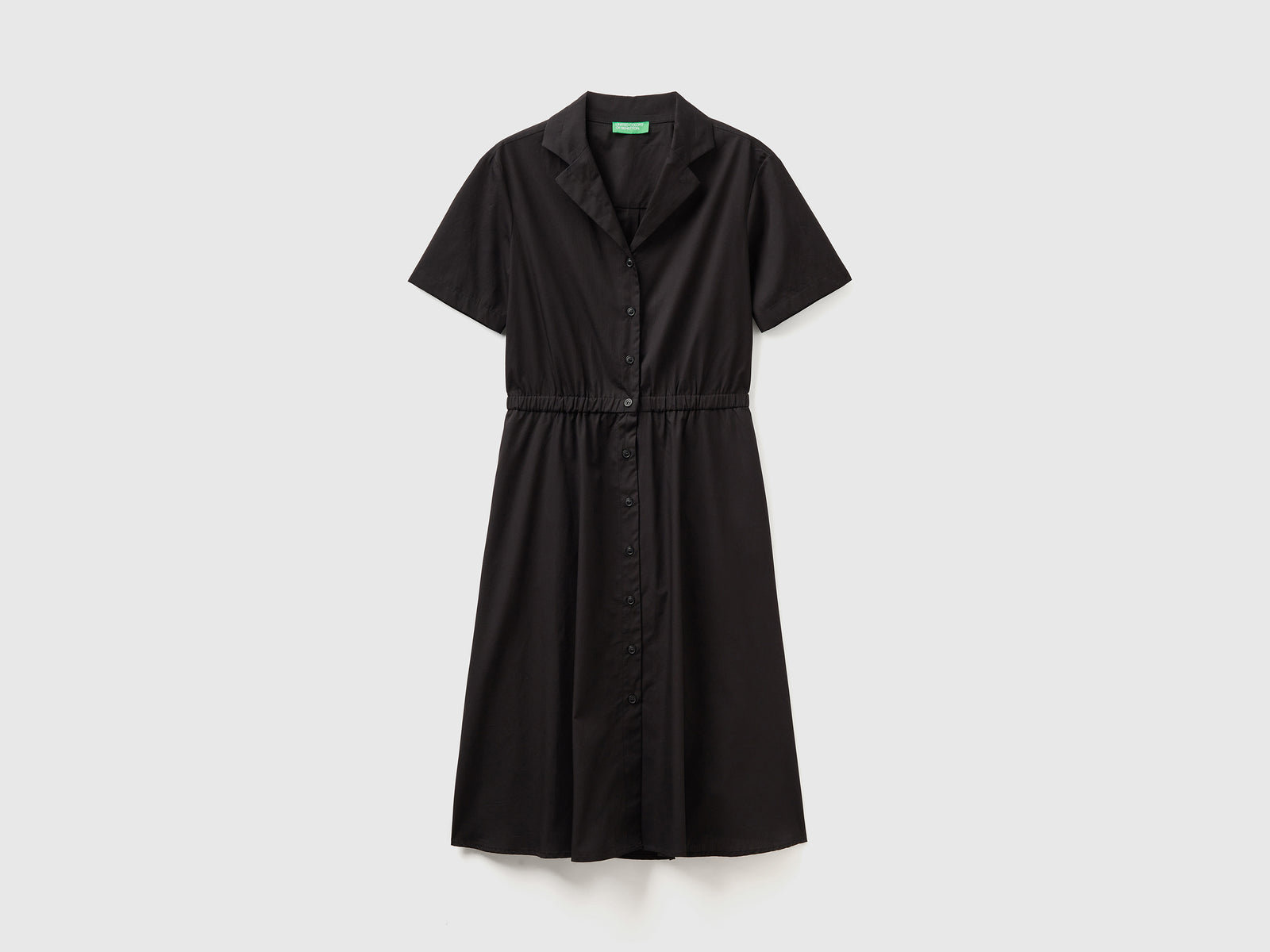 Vestito midi modello chemisier a manica corta in puro cotone da donna nero | Benetton Outlet