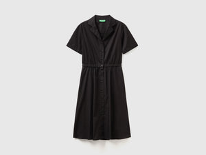Vestito midi modello chemisier a manica corta in puro cotone
