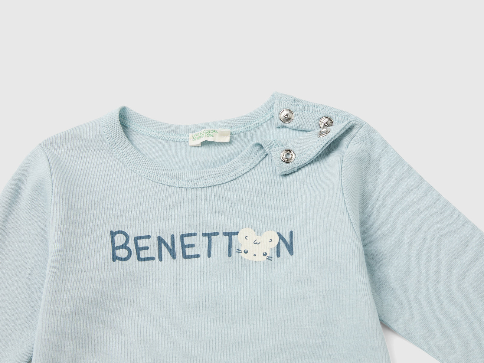 100% organic cotton long-sleeved T-shirt da neonato verde acqua 3 | Benetton Outlet