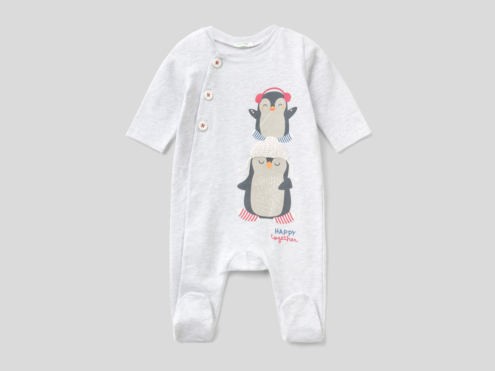 Tuta in caldo cotone stretch con stampa da neonato grigio chiaro | Benetton Outlet