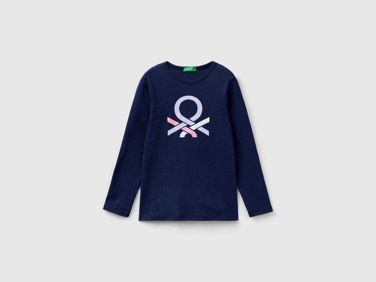 T-shirt manica lunga con stampa glitter