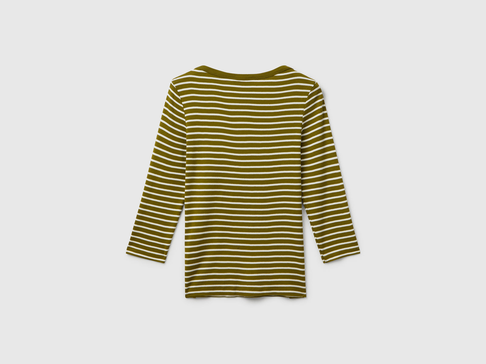 T-shirt manica 3/4 a righe in puro cotone da donna verde militare 2 | Benetton Outlet